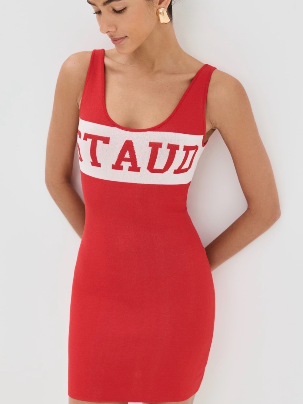 STAUD Lifeguard Dress Red Rose Size S